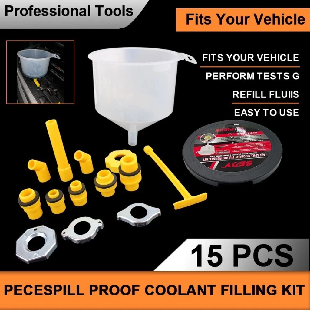 Radiator Coolant Filling Funnel Kit – Spill-Proof Coolant Bleeder Adapter Set for Cars & Trucks (15 PCS)