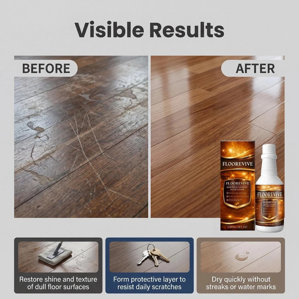 FLOOREVIVE™ Wood Floor Restorer & Polish – Scratch Repair, Shine & Revitalizer (150ml)