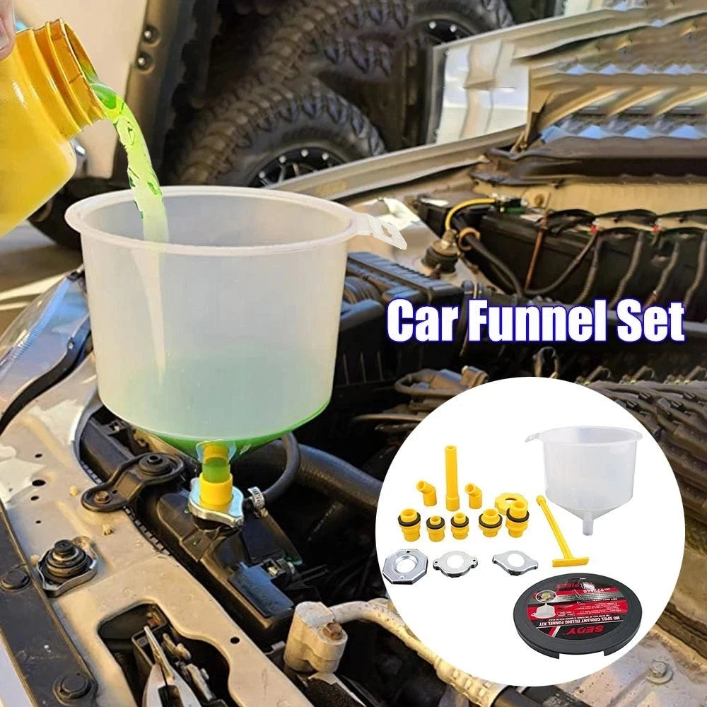 Radiator Coolant Filling Funnel Kit – Spill-Proof Coolant Bleeder Adapter Set for Cars & Trucks (15 PCS)