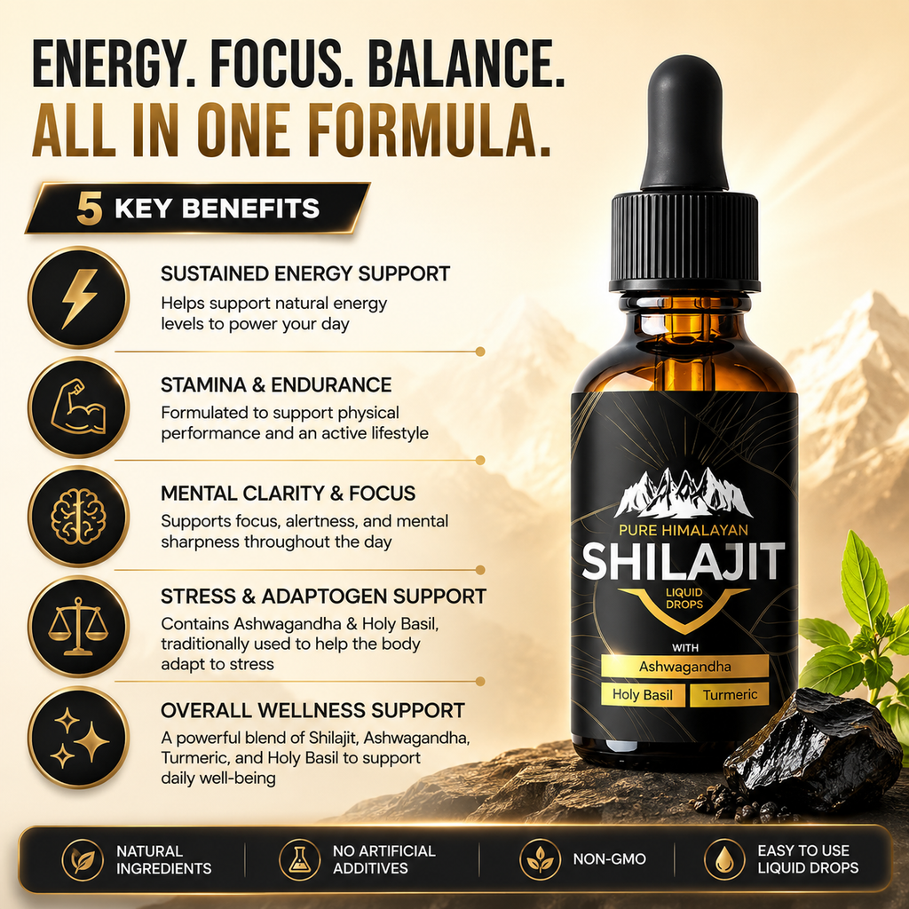 Pure Himalayan Shilajit Liquid Drops 3000mg – Energy & Focus Support