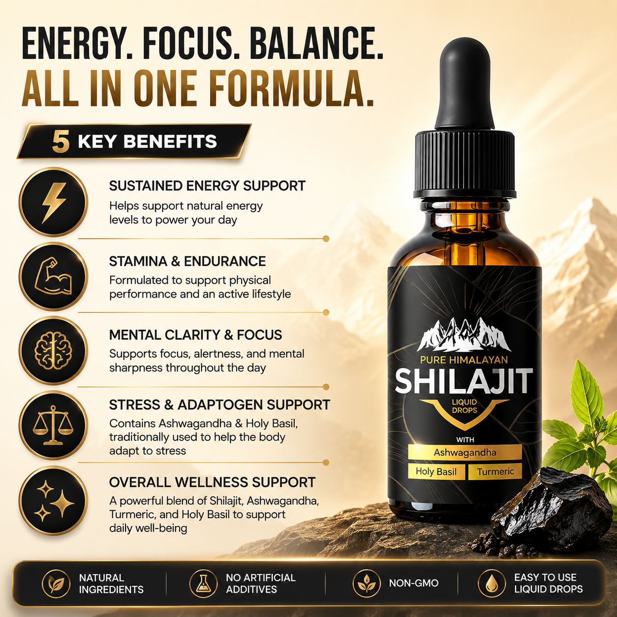 Pure Himalayan Shilajit Liquid Drops 3000mg – Energy & Focus Support