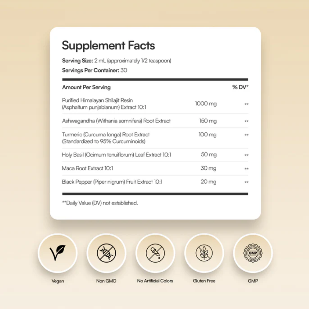 Pure Himalayan Shilajit Liquid Drops 3000mg – Energy & Focus Support